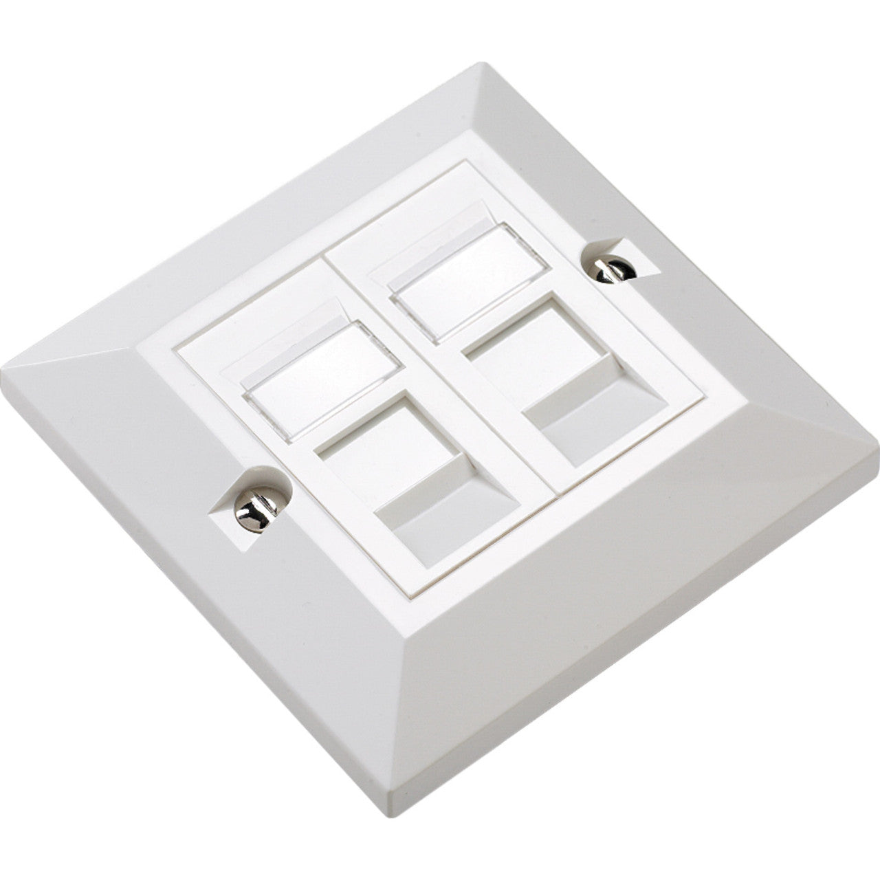 Excel CAT6 Unscreened Dual RJ45 White Modules c/w Single gang bevelled plate