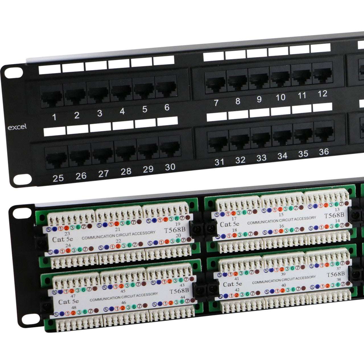 Excel Cat5e Unscreened Patch Panel - 48-port, 2U - Black